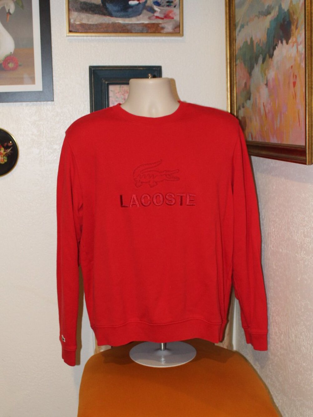 Lacoste Men’s Large Red Embroidered Logo Crewneck Sweatshirt